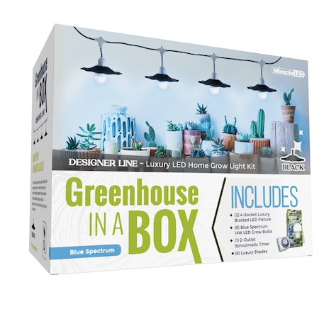 Miracle Led 4-Socket Designer Greenhouse in a Box Grow Light Kit, Blue Spec., 14W Replace 150W Grow Bulbs, 2PK 801769
